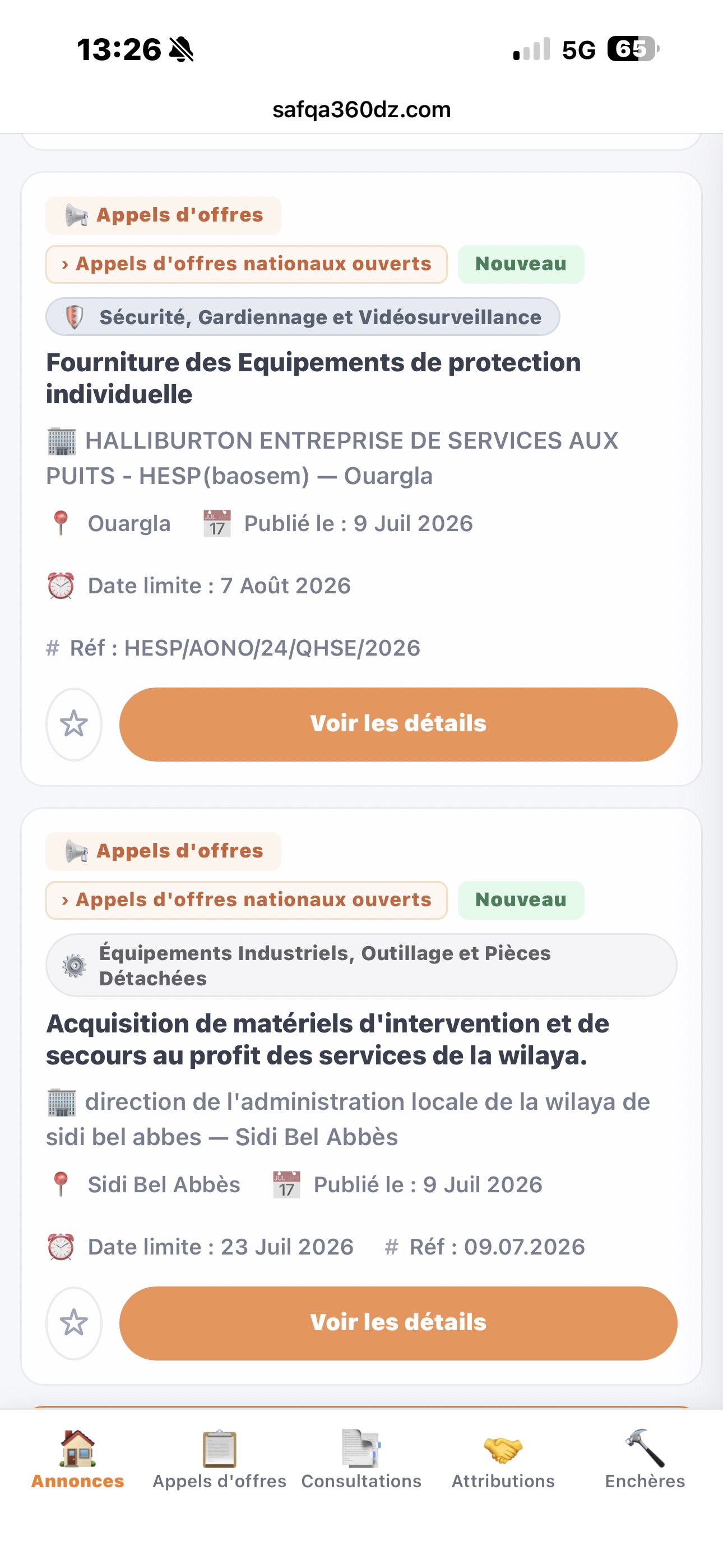 Liste des annonces